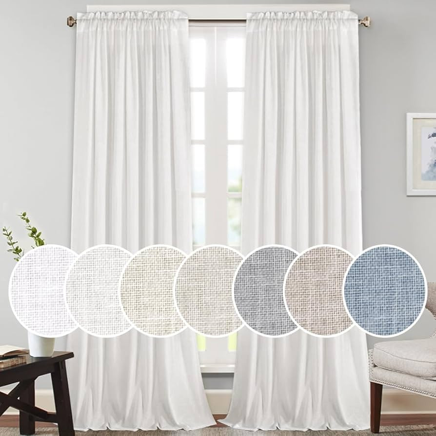 Linen Curtains Natural Linen Blended Rod Pocket Panels Light Reducing Privacy Panels Drapes for L... | Amazon (US)