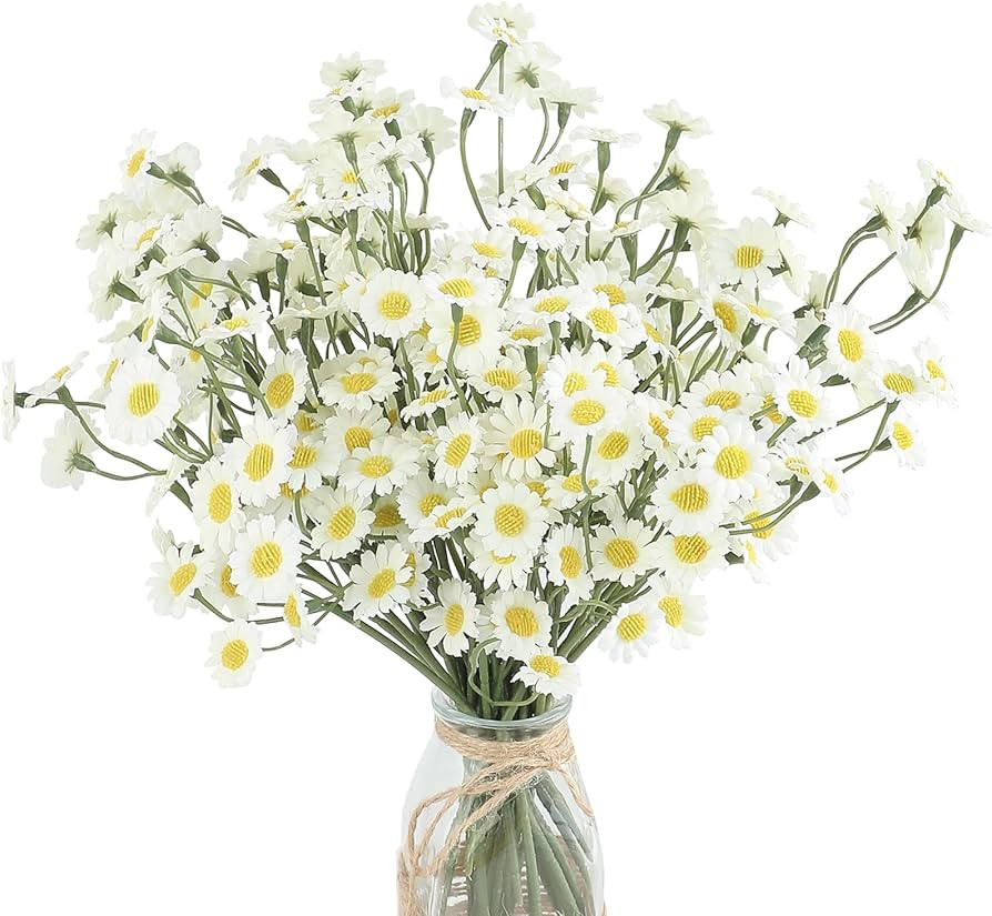 Floroom 24pcs Ivory Small Artificial Flowers Faux Silk Daisies Fake Wildflowers with Stems for DI... | Amazon (US)
