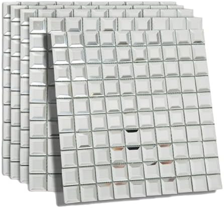 Mirror Backsplash, Silver, Mirror Crystal Diamond Glass Mosaic Tile 12x12 Inch for Kitchen Backsp... | Amazon (US)