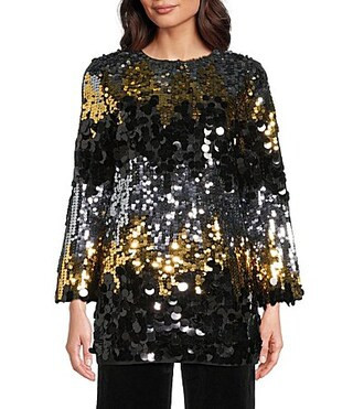 tyler boe Sandra Sequin Pailette Scoop Neck Long Sleeve Tunic - S | Dillard's