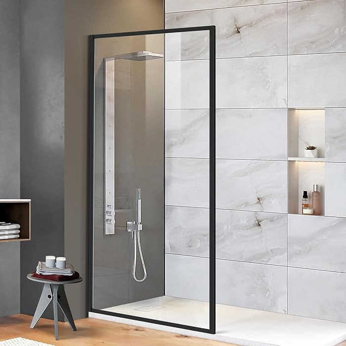 Bathroom Shower Glass Door Panel Screen, 34" W×74" H Fixed Framed, 5/16"(8mm) Thick Clear Temper... | Amazon (US)