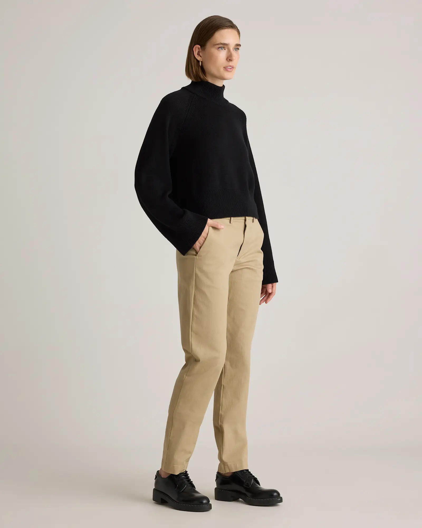 Australian Merino Wool Cropped Mock Neck Sweater in Black | Quince