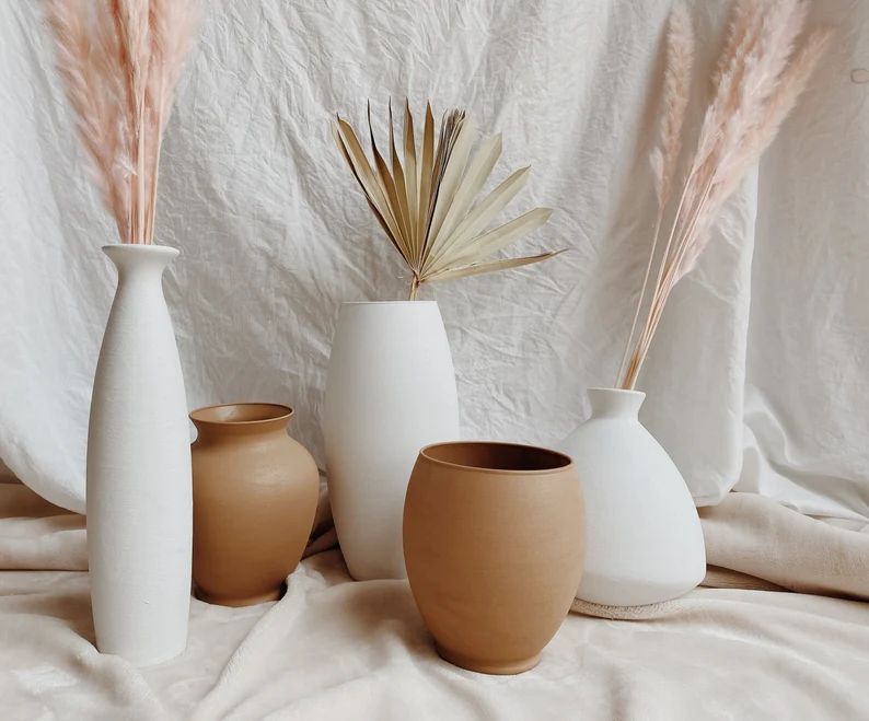 Matte Boho Vase | Terra Cotta Style Finish | Tall Vase | White Vase | Ivory Vase | Boho Decor | I... | Etsy (US)