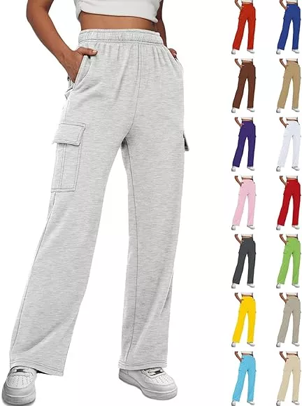  Women Fleece Cargo Sweatpants High Waisted Casual Baggy  Joggers Pants