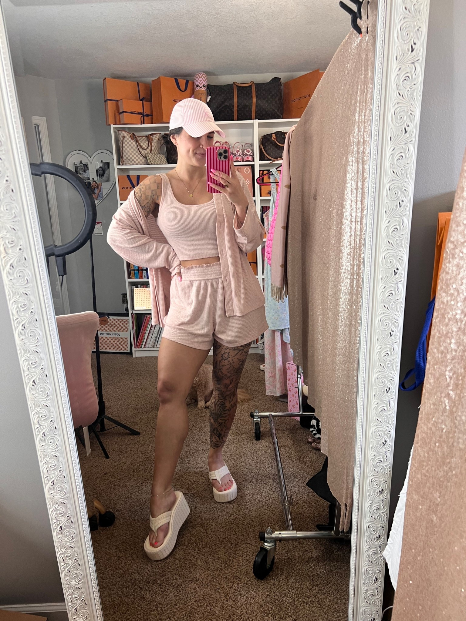 Set is sold out but I linked similar. I’m obsessed with these platform flip flops. They have memory foam so very comfy! TTS  

#LTKSeasonal #LTKselfcare #LTKootd