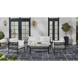 Wakefield 4-Piece Aluminum Outdoor Conversation Set with Natural White Cushions | The Home Depot