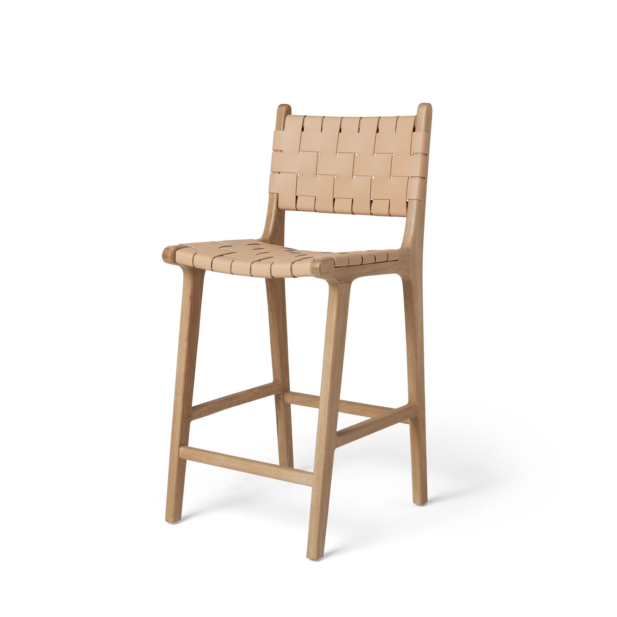 Stool #2 - Counter Stool in Teak with Woven Neutral Leather | Hati Home