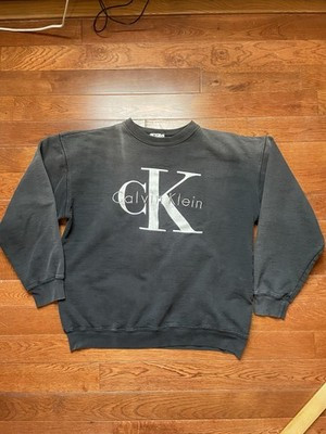 Vintage Calvin Klein Jeans "CK" Crewneck Sweatshirt Medium Black 90s Faded Gray | eBay US