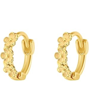 Amazon.com: Flower Small Hoop Earrings for Women Cartilage Dainty Cute 925 Sterling Silver Post F... | Amazon (US)