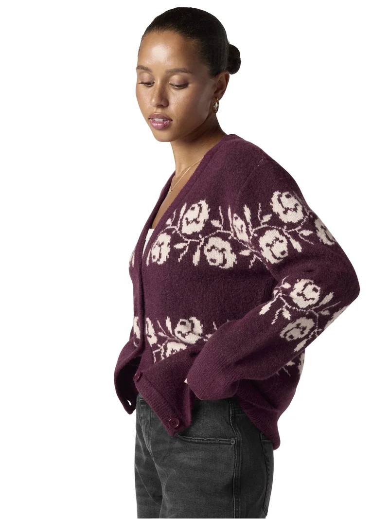 Mills by Millie Bobby Brown Women's Floral Jaquard Sweater Cardigan, Sizes XXS- XXL | Walmart (US)