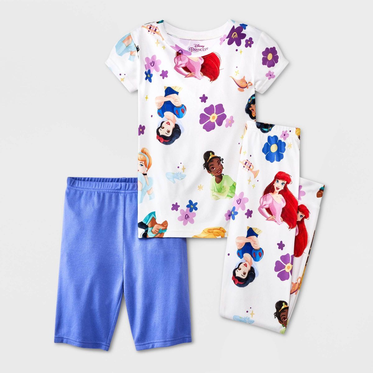 Girls' Disney Princess 3pc Pajama Set - White/Purple | Target