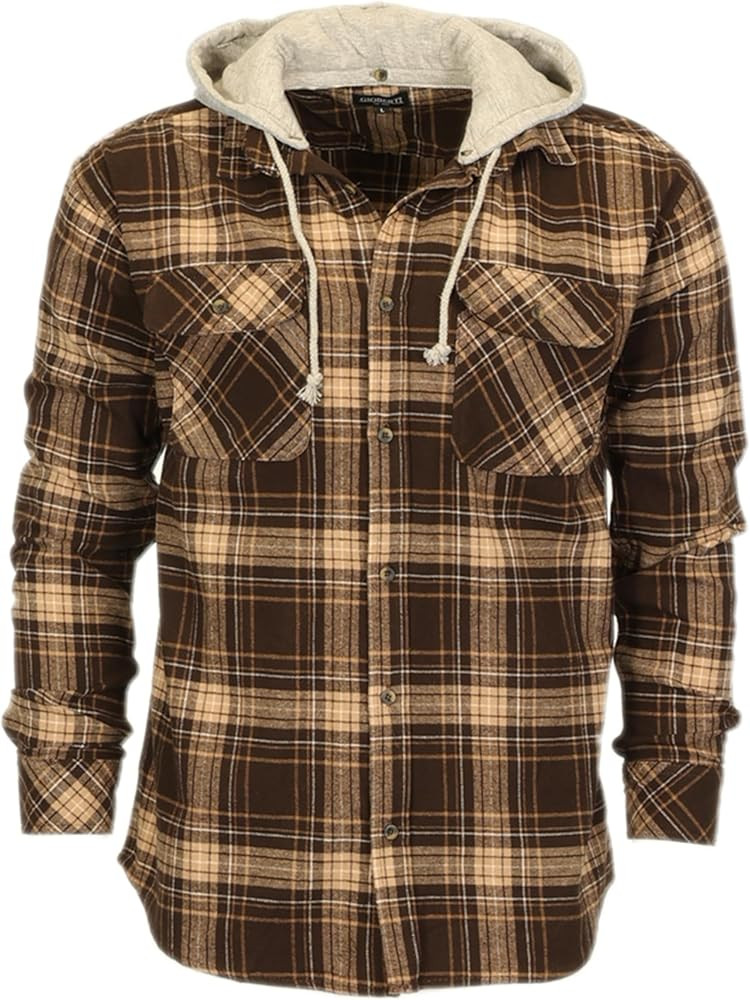 Gioberti Men's Removable Hoodie Plaid Checkered Flannel Button Down Shirt | Amazon (US)
