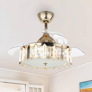 Oaks Aura Orwell 36 in. LED Indoor French Gold Glam Crystal Ceiling Fan with Light, Retractable Remo | The Home Depot