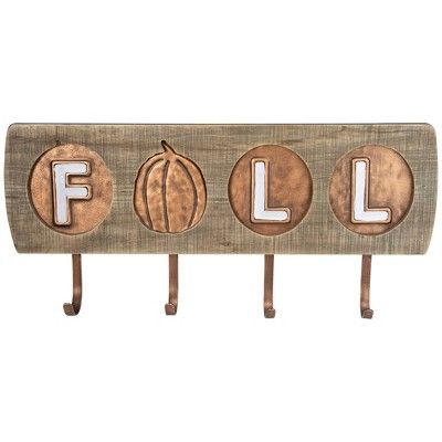 Northlight 20" Brown and White Pumpkin "Fall" Wooden and Metal Hook Wall Decor | Target