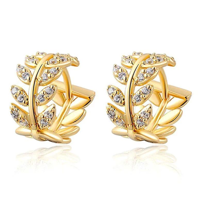 14K Gold Silver Plated Leaf Crystal Hoops Huggie Earrings Dangle Rhinestone Ear Studs Earrings Cu... | Walmart (US)