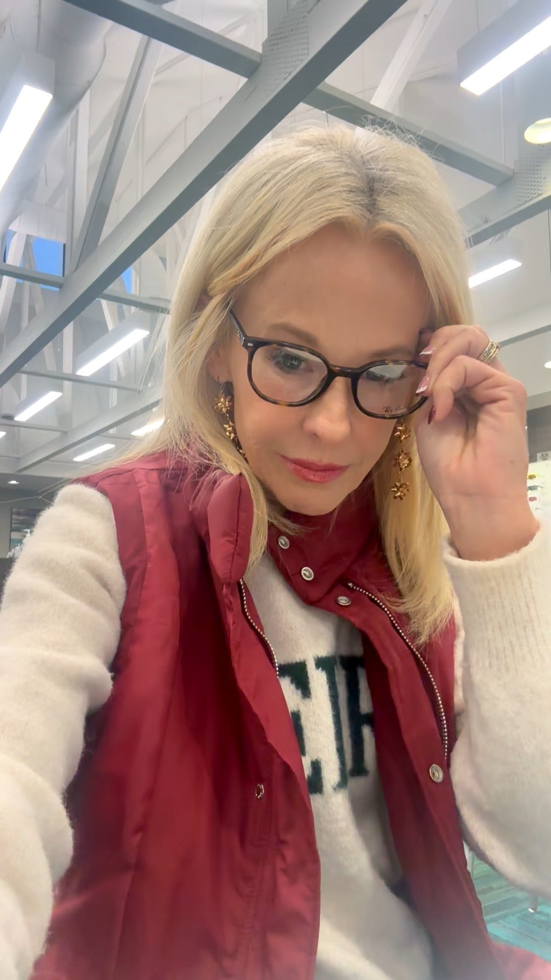 Trying on new glasses! I lost my old ones as well as my prescription sunglasses in the same trip! Anyway, this is my favorite #puffervest. It’s oversized, warm and I love this color. #amazon #zsupply 

#LTKFindsUnder50 #LTKootd #LTKSaleAlert