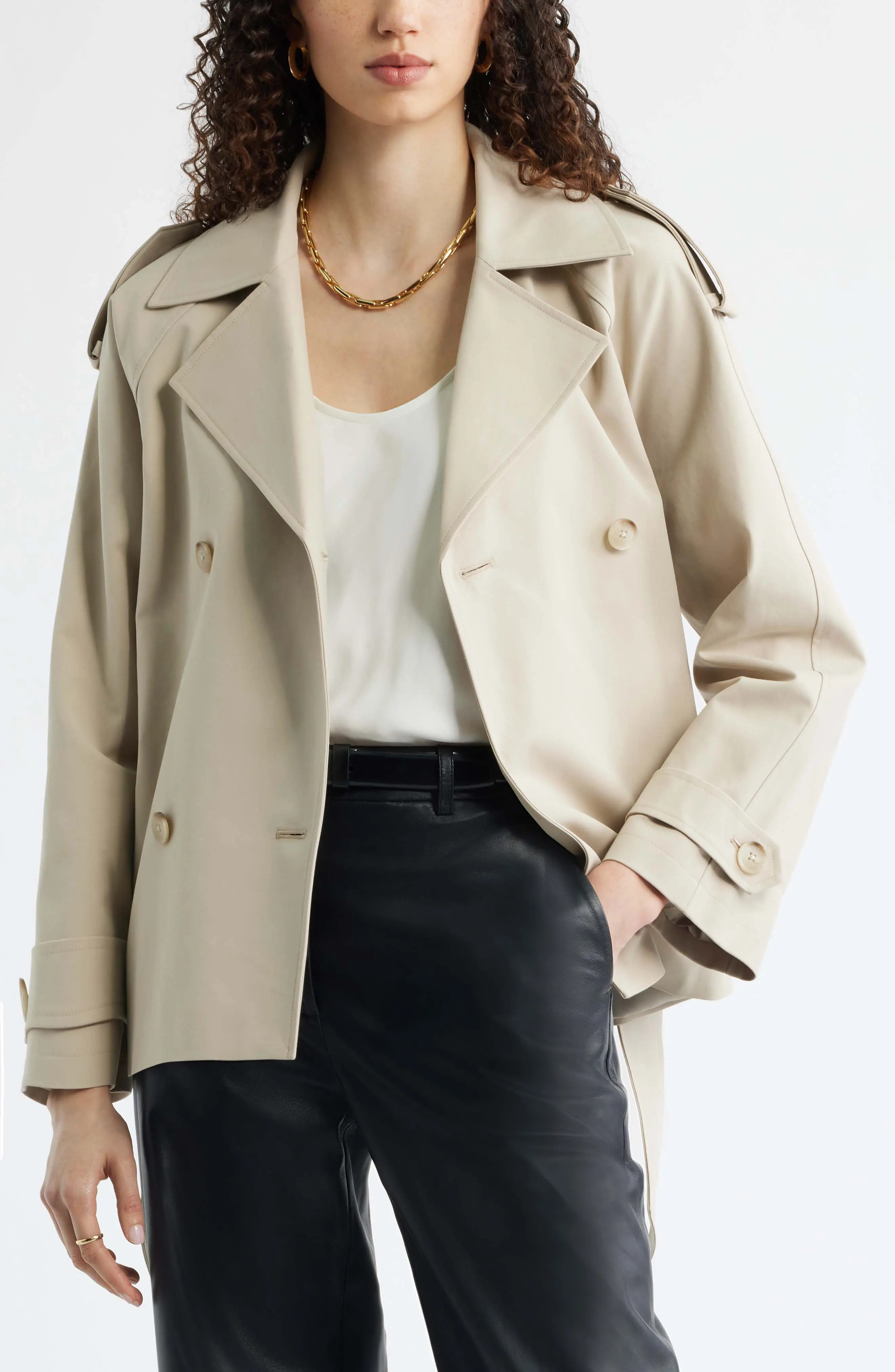 Belted Stretch Cotton Short Trench Coat (Women) | Nordstrom | Nordstrom