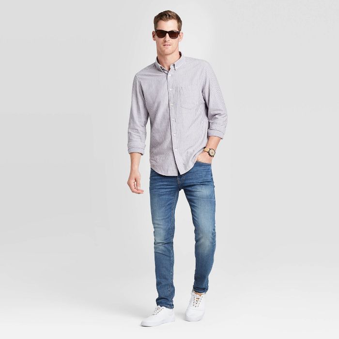 Men's Standard Fit Long Sleeve Double Weave Button-Down Shirt - Goodfellow & Co™ | Target