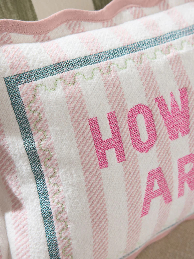 Buy Pink 50 x 30cm How Lucky Are We Embroidered Slogan Cushion from Next United Arab Emirates | Next UAE
