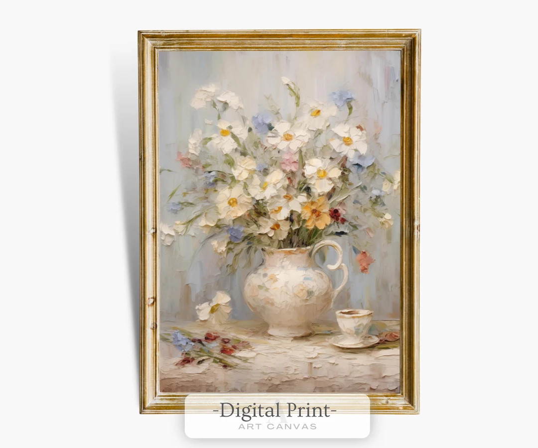 Printable Wildflowers in Vase I Vintage Painting I Spring Moody Decor I Farmhouse Print I Neutral... | Etsy (US)