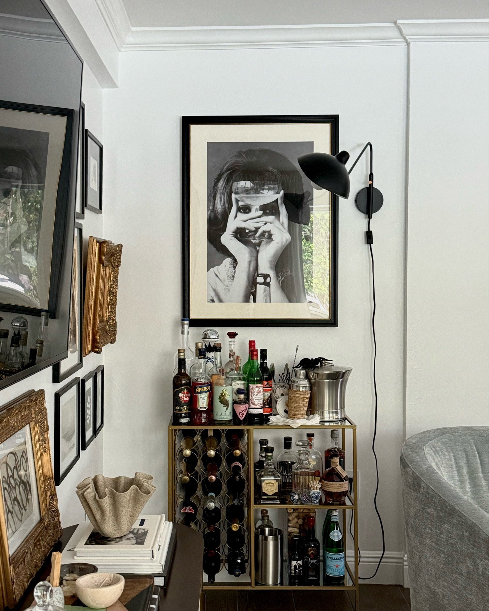Our bar corner got a little makeover. Bar cart, cocktails, custom art frame, framebridge, gallery wall  

#LTKHome