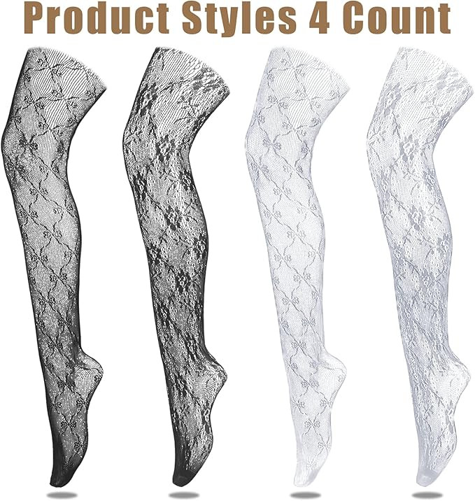 4 Pack Women's Patterned Tights Fishnet Stockings, Floral Stockings Pantyhose Stockings Leggings ... | Amazon (US)