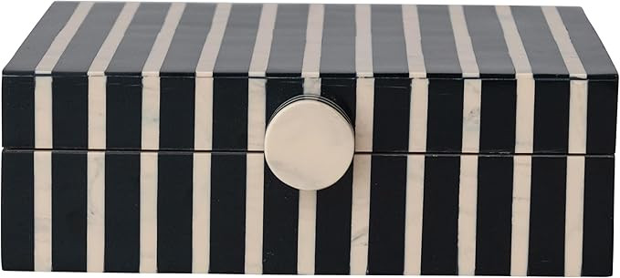 Creative Co-Op Handmade Mango Wood and Resin Striped Storage Box with Knob, Black, Tan & Natural | Amazon (US)