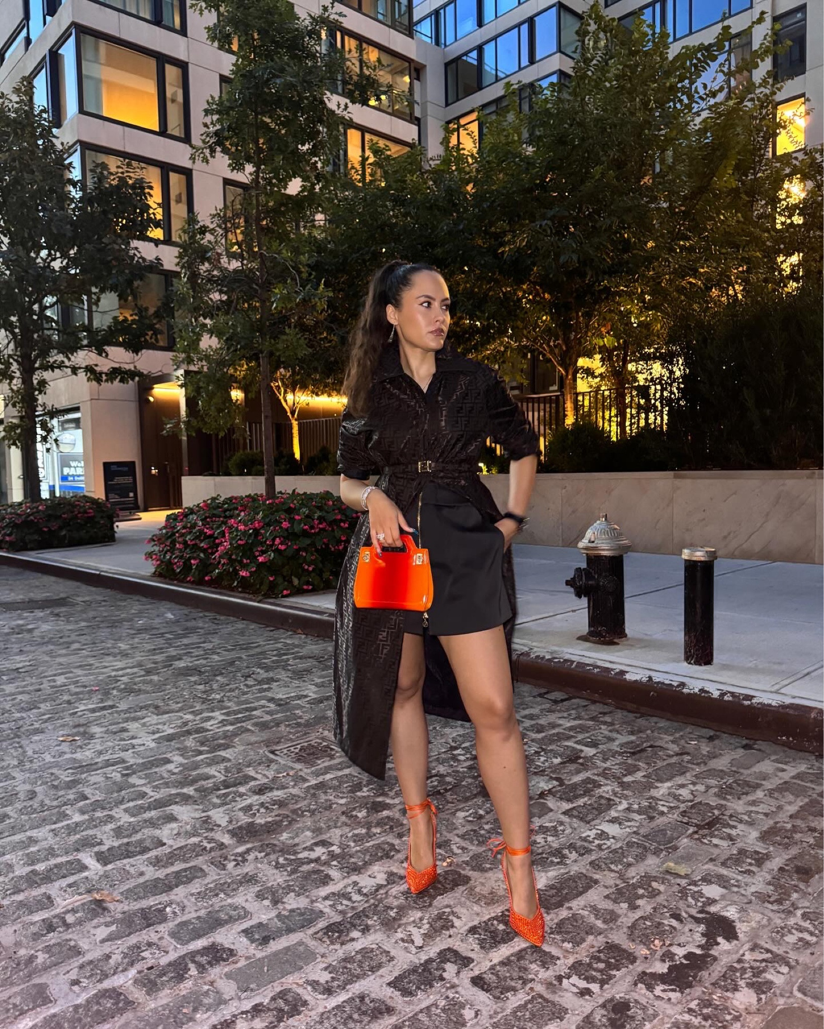Black dress long sleeve, orange point toe heels, strap, orange handbag

#LTKeurope #LTKstyletip #LTKSeasonal