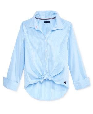 Tommy Hilfiger Striped Button-Front Shirt, Big Girls | Macys (US)