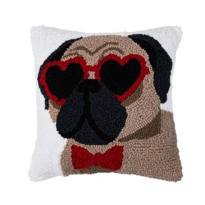 C&F Home 12" x 12" Pugs & Kisses Hooked Valentine's Day Throw Pillow | Target