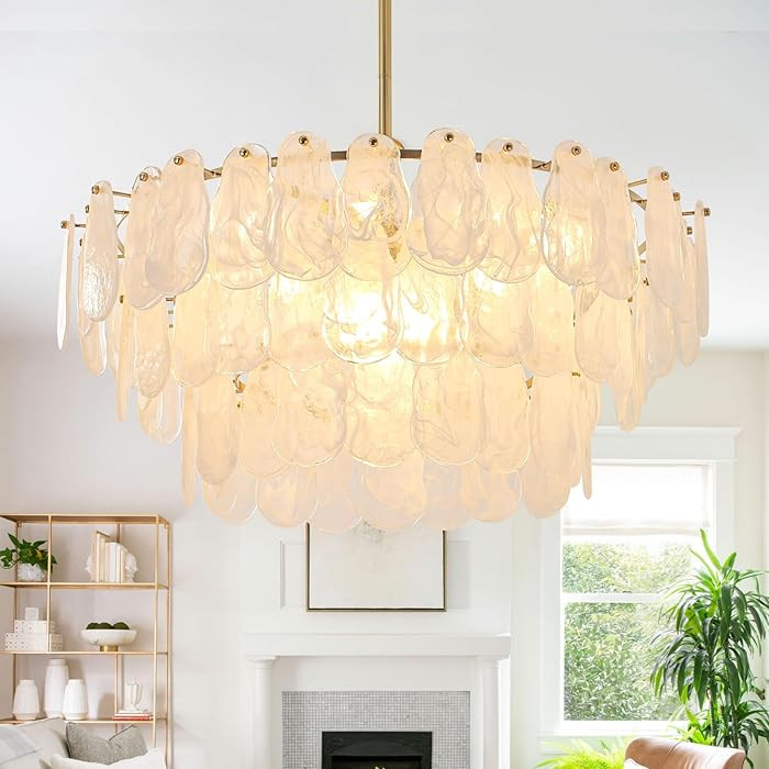 Modern Large Gold Glass Chandeliers, 12-Light Luxury Cloud Pendant Light Fixture, 31.5 inch Round... | Amazon (US)
