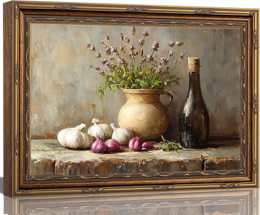 Vintage Gold Framed Garlic Onion Still Life Canvas Wall Art 9x11 Inch | Amazon (US)