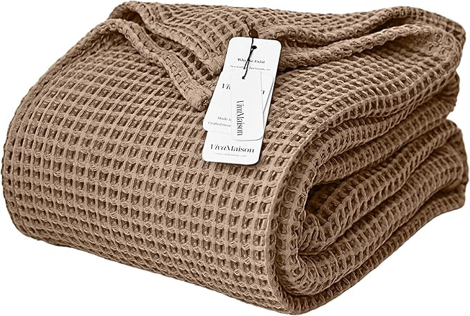 100% Turkish Cotton Waffle Throw Blanket King Size Brown - Premium Quality, Light and Airy Waffle... | Amazon (US)