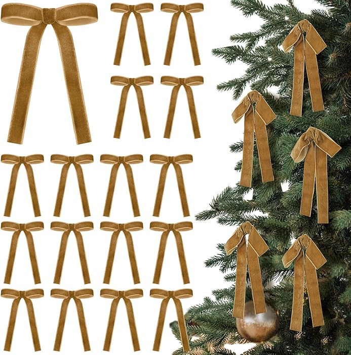 24 Pcs Velvet Bows Christmas Tree Ornaments Vintage Velvet Ribbon Bows for Tree Garland Wreath In... | Amazon (US)