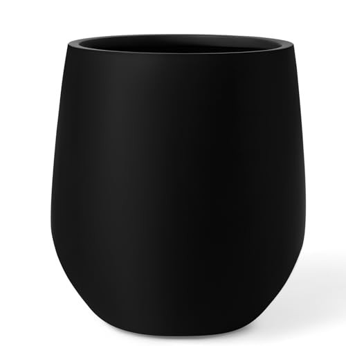 KUTE NEST 16.5" H x 15" D Premium Corso Fiberstone Round Tapered Planter with Drainage Hole, Weather Resistant for Indoor & Outdoor Use, Included 2 Extra Coco Mats (Black, 11.5" Pot Opening) | Amazon (US)