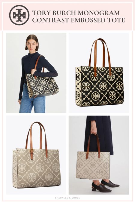 Thoughts on this Tory Butch Monogram Contrast tote?  It comes in both black and tan as part of the T Monogram collection. These totes feature a classic pattern inspired by Pennsylvania Dutch quilting. #toryburch #totebag