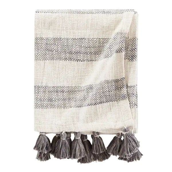 Brielle Home Lara Striped Cotton Throw Blanket - Grey | Bed Bath & Beyond