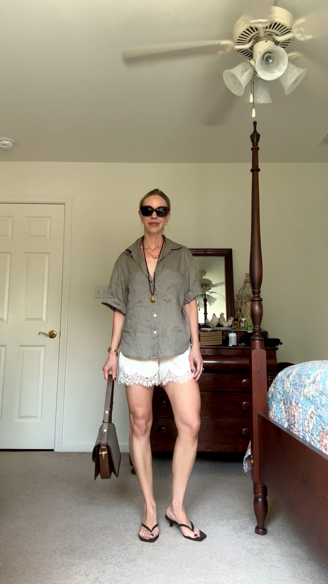 Late summer and early fall outfits over 40, linen shirt with lace shorts, lace shorts outfit

#LTKOver40 #LTKSeasonal #LTKSaleAlert