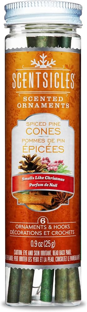 Scentsicles Spiced Pine Cones Scented Christmas Ornaments with Hooks - 1 Bottle (6 Sticks Total) | Amazon (US)