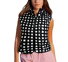 Womens Checkered Sherpa Vest Sleeveless Winter Fleece Jacket High Neck Zip Up Plaid Gilet with Ch... | Amazon (US)