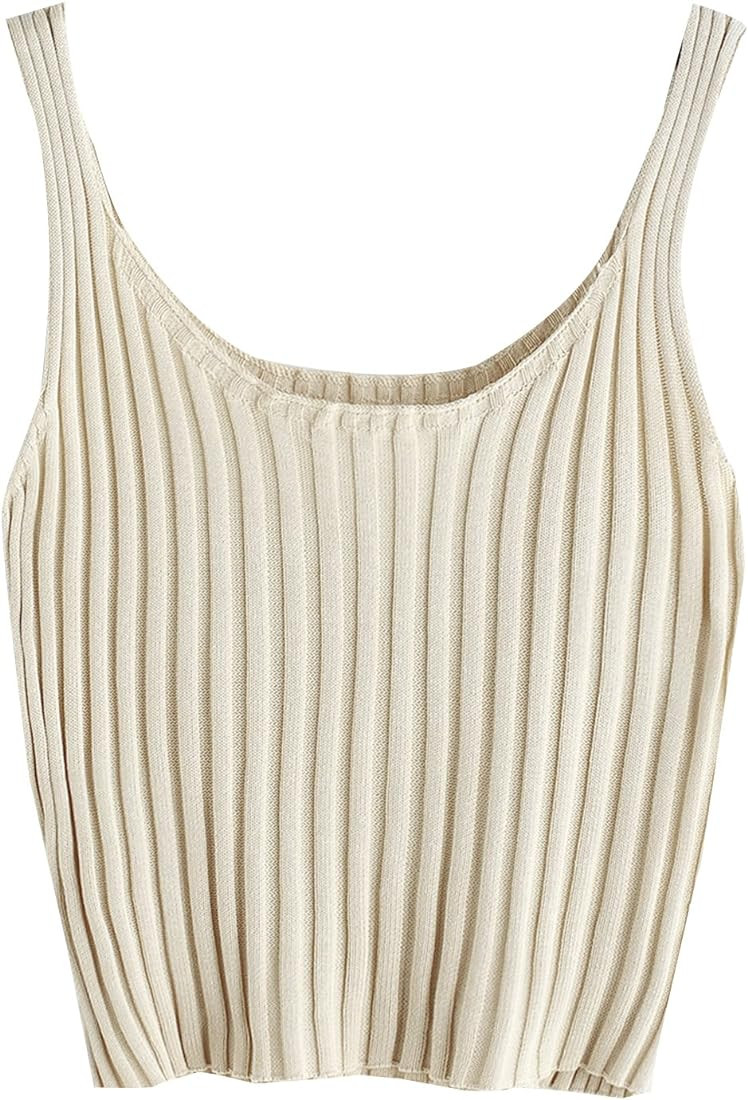Women's Ribbed Knit Crop Tank Top Spaghetti Strap Camisole Vest Tops | Amazon (US)