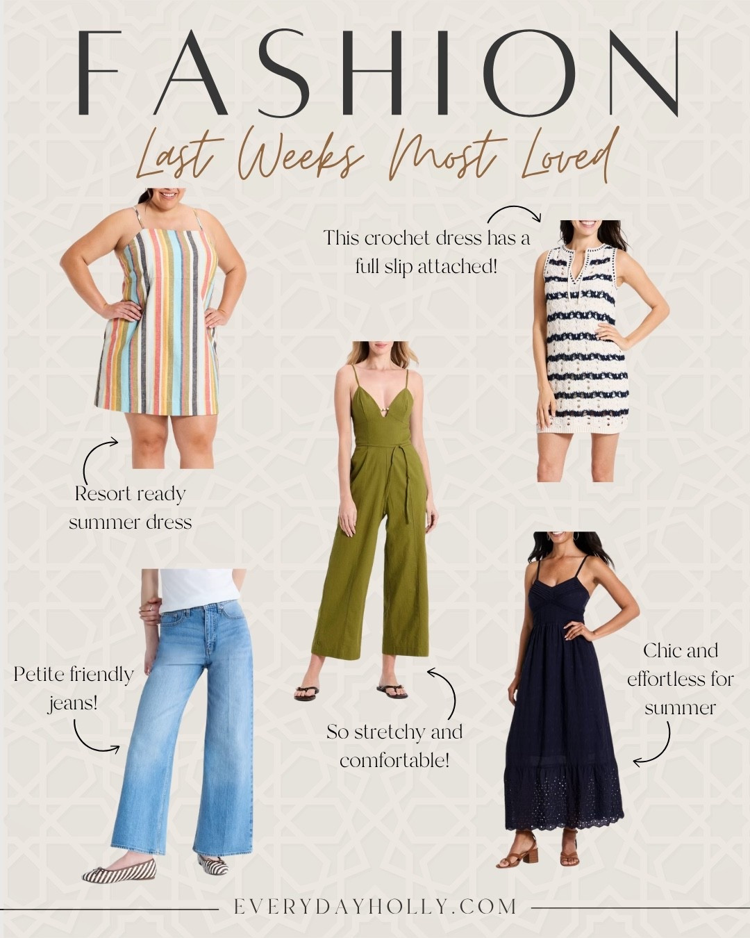 These were some of your most loved fashion finds last week, and I can see why. From petite friendly jeans and easy summer dresses to a stretchy jumpsuit that feels as good as it looks, these are the pieces that make getting dressed effortless. Whether you’re headed on vacation, out to dinner, or just looking for comfortable everyday style, these favorites are worth a look.

Amazon fashion finds, summer dresses, petite friendly jeans, women’s jumpsuit, resort wear, vacation outfits, comfortable fashion, summer style, women over 50 fashion, casual chic outfits, crochet dress, navy maxi dress, flattering outfits, Amazon clothing favorites, EverydayHolly

#LTKPetite #LTKootd #LTKSeasonal