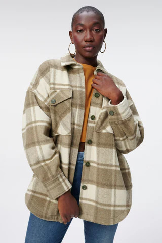 Plaid Shacket Oliveplaid001, Size 3/4 | Good American