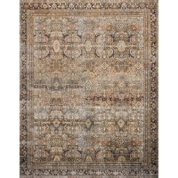 Alexander Home Isabelle Traditional Vintage Border Printed Area Rug - 2'6" x 12' - Olive/Charcoal | Bed Bath & Beyond