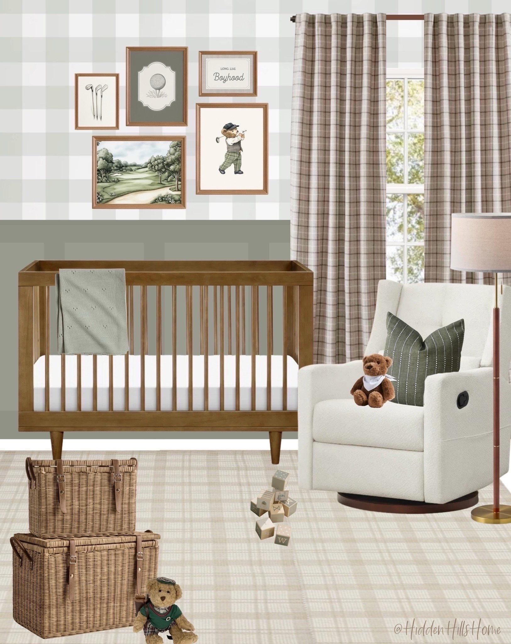 Nursery decor, vintage inspired nursery decor mood board, golf themed nursery, cute baby room decor ideas, nursery design #nursery

Wall color is SW Evergreen Fog

#LTKHome #LTKSaleAlert #LTKBaby