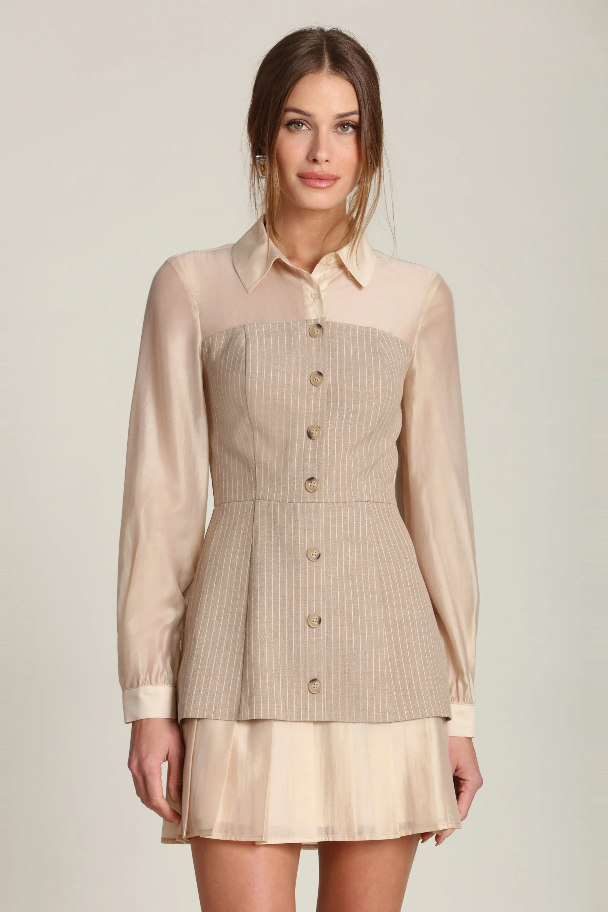 Pinstripe Organza Mixed Media Shirtdress | Avec Les Filles
