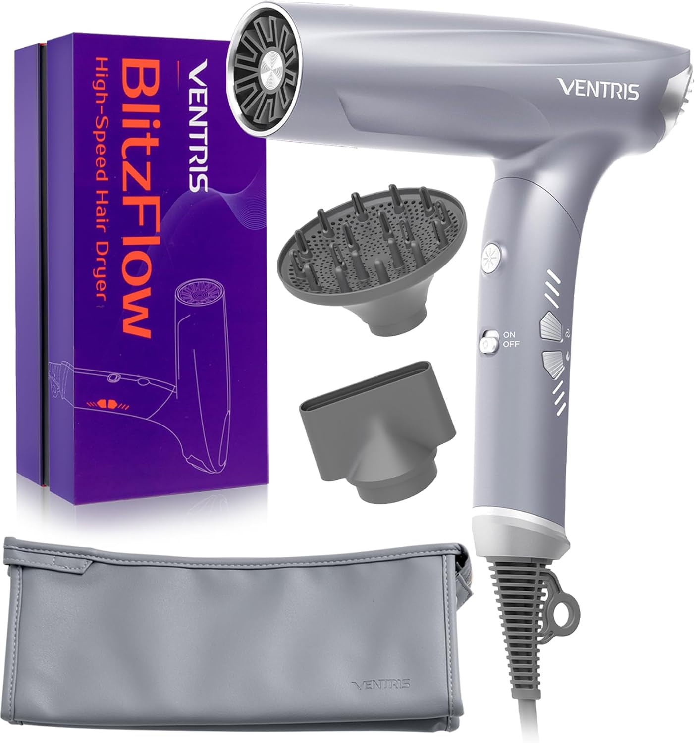 VENTRIS Blitzflow Ionic Hair Dryer Magnetic Diffuser, High Speed Styling Blow Dryer, Lightweight ... | Amazon (US)