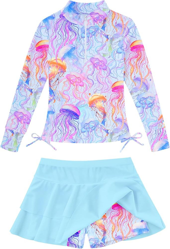 Vogseek 3-12T Girls Rash Guard 2 Pieces Bathing Suit Long Sleeve Swimsuit Swimming Skirt with Sho... | Amazon (US)