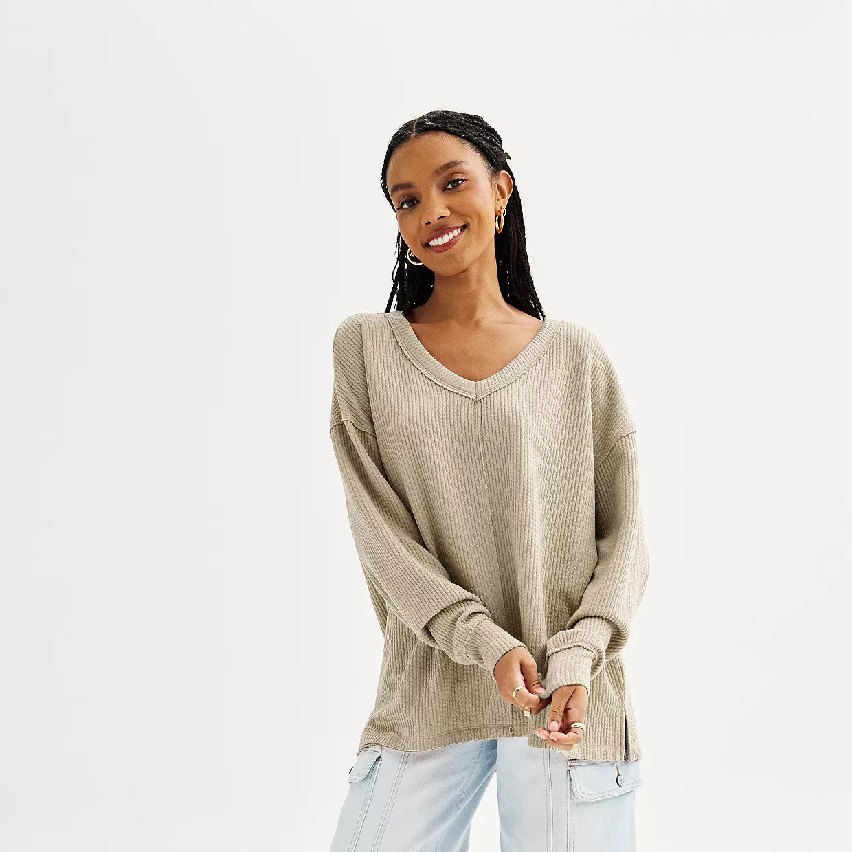 Juniors' SO® V-Neck Pullover Tunic Sweater | Kohl's
