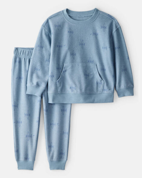 Toddler Boy Airplane French Terry Long-Sleeve Tee & Pant Set - Blue | Carter's Inc
